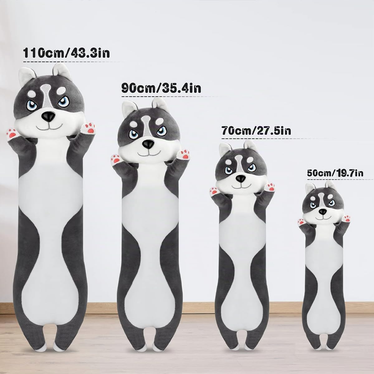 LEcylankEr Husky Peluche Suave Perro de Peluche (110cm) | Almohadas y Cojines de Animales de Peluches, Peluche Husky para Niños, Cumpleaños Navidad Día