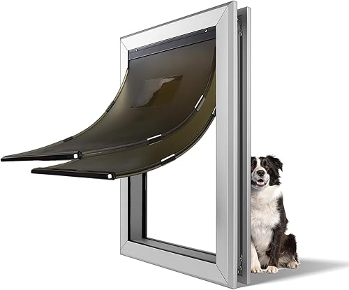 Miniatura 1 de TIMOSS Puerta de aluminio extragrande para perros, resistente a la intemperie con paneles de bloqueo deslizantes, túnel retráctil para perros