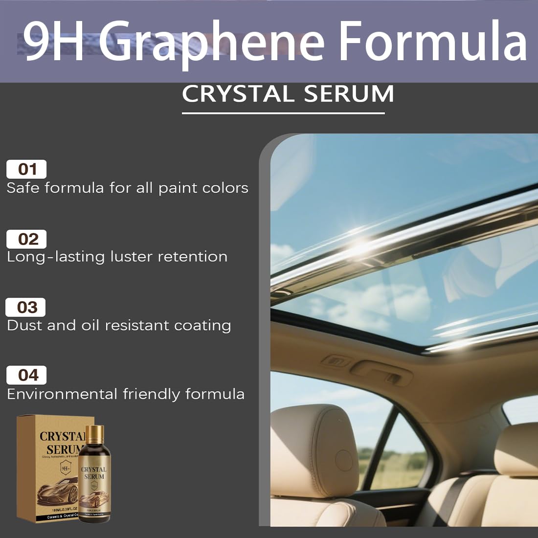 100ml PTZ Cristal Serum – Advanced Graphene Ceramic Coating for Cars | 9H Graphene, Ultimate Quick Effect Car Coating Spray for Shine & Protection, Nano Coat Restore for Paint, Glass & Wheel (2PCS) - 5