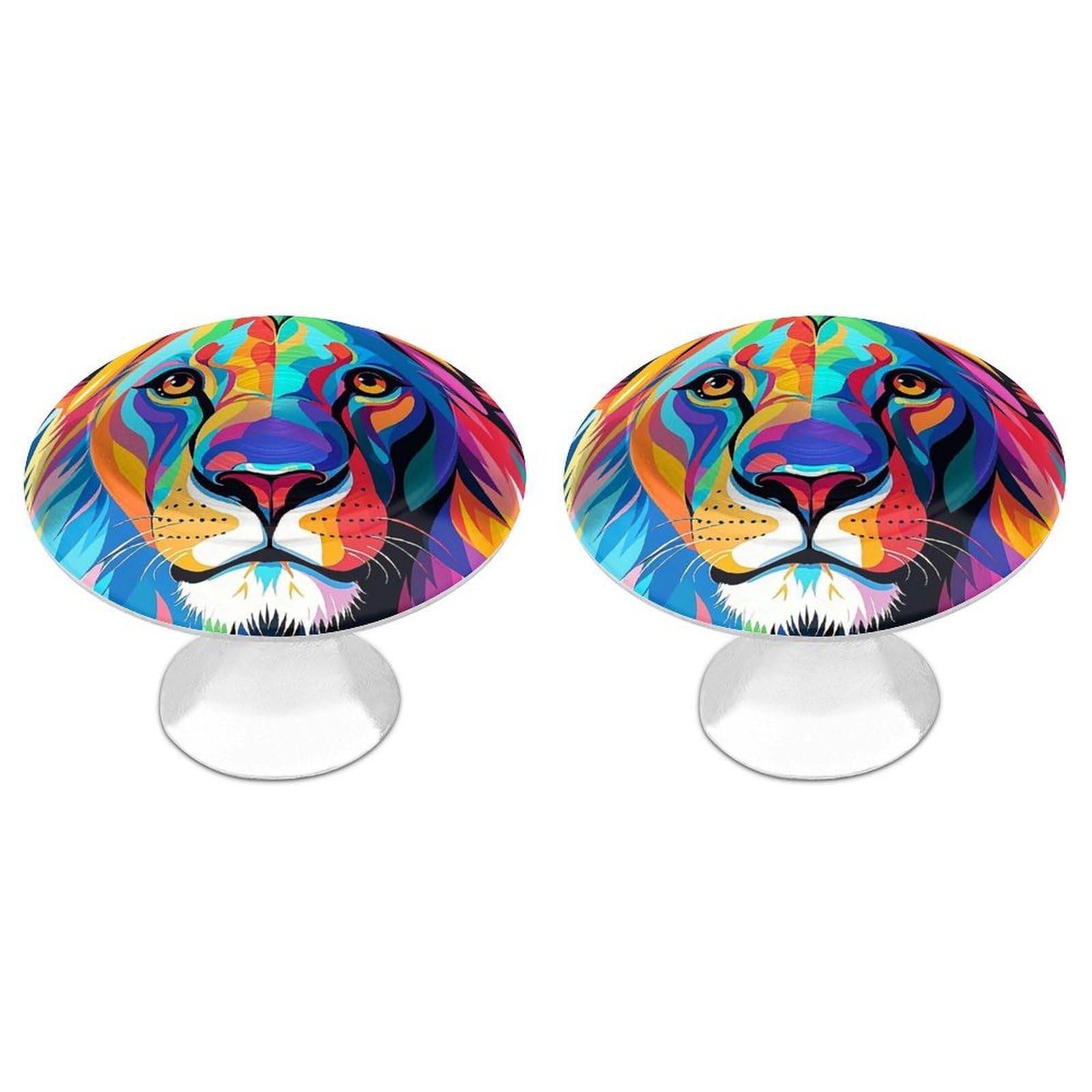 FekiLoot Round Cabinet Knob 2 Pack Kitchen Drawer Knobs Stainless Steel Round Drawer Pulls Modern Cabinet Hardware Colorful Lion Drawer Hardware for Dresser Closet Door Knobs