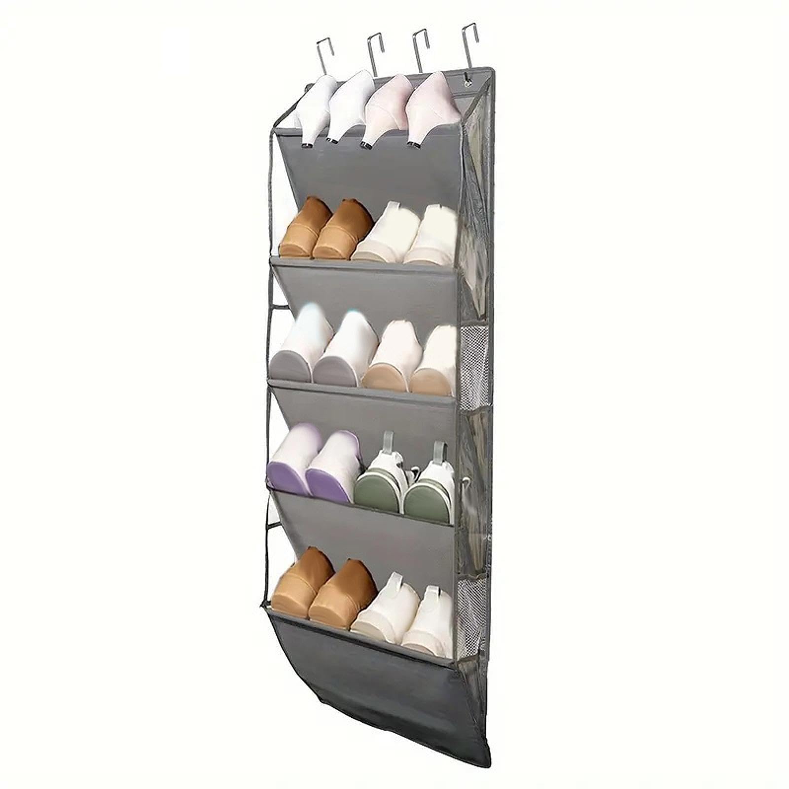 Organizador de zapatos para colgar sobre la puerta con bolsillos grandes y profundos, multiuso, para ropa y zapatos