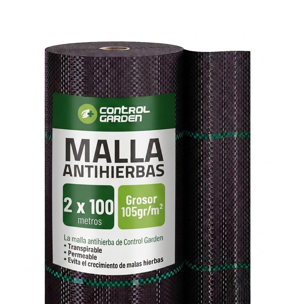Control Garden Malla Antihierbas 2 x 100 m Groso 105gr | Malla Anti Malas Hierbas y Maleza para Jardín, Huerto, Cesped | Lona Antigerminante Transpirable, Permeable y Resistente