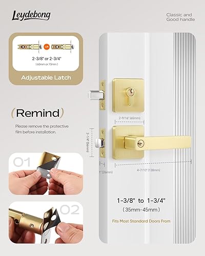 Miniatura 7 de Leydebong Juego de 1 cerradura de palanca de puerta exterior con llave igual con cerrojo de un solo cilindro, perilla de puerta con cerradura y