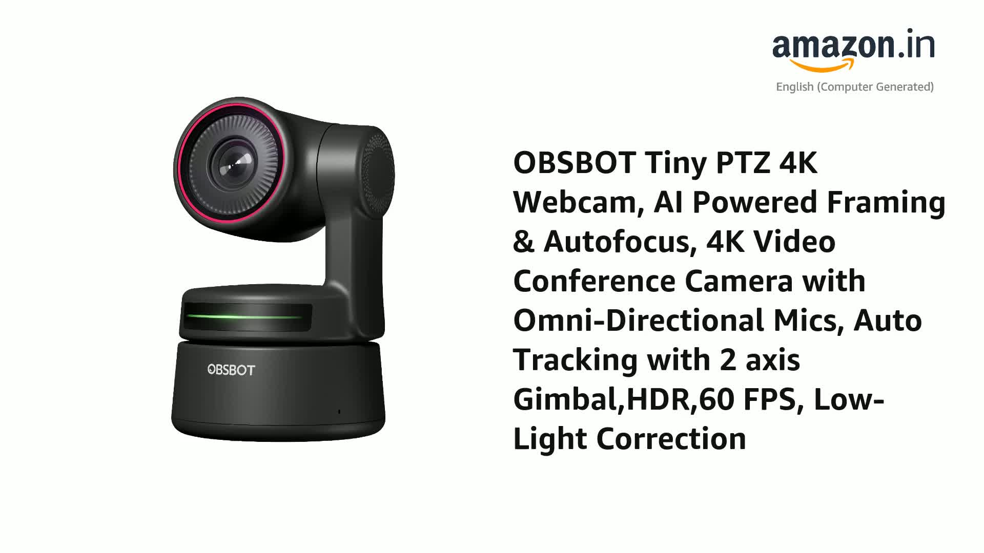 OBSBOT Tiny PTZ 4K Webcam : Amazon.in: Computers & Accessories