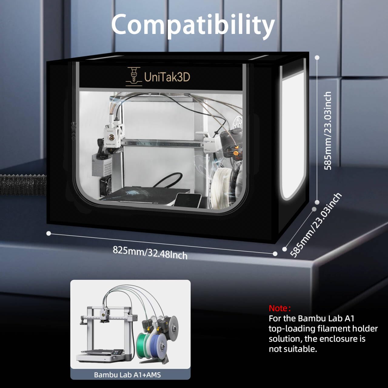 Carcasa Impresora 3D Actualizar Compatible with Bambulab A1 Combo con AMS Lite con Ventilación Kit, LED Light Carpa Ignífuga Temperatura Constante Cubierta-825 * 585 * 585mm