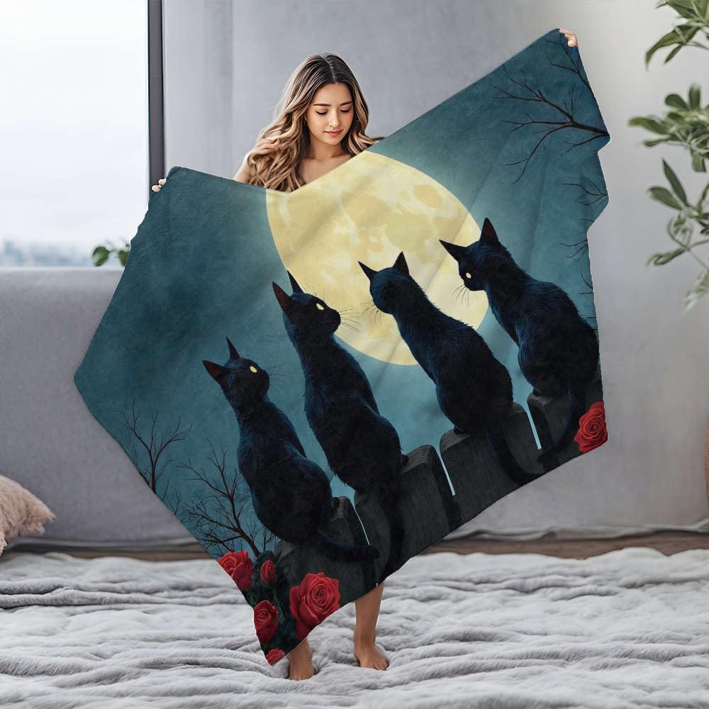 Couverture flanelle design chats noirs, le cadeau de naissance idéal