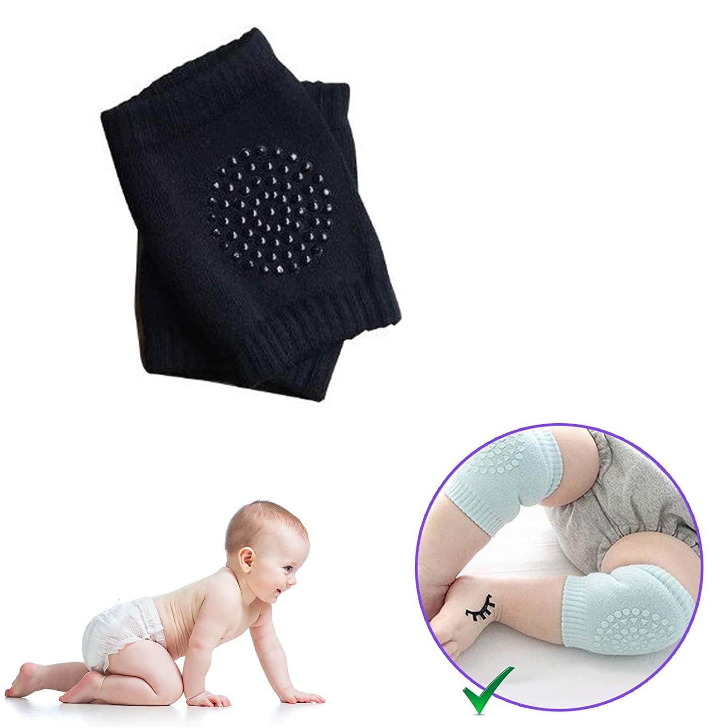 SAFE-O-KID Baby Knee Pads Set of 3 Pairs for Toddlers | Elbow & Knee Protector with Anti-Slip Silicone Dots | Soft, Stretchable & Breathable Support for Crawling & Walking (Assorted)