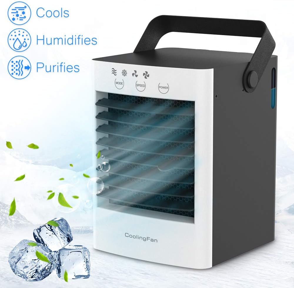 Green Box Innovations Portable Fan, Personal Space Air Cooler, Ultrasonic Humidifier Misting Ice-Cold Air, Super Quiet Evaporative Cooling Fan (White)