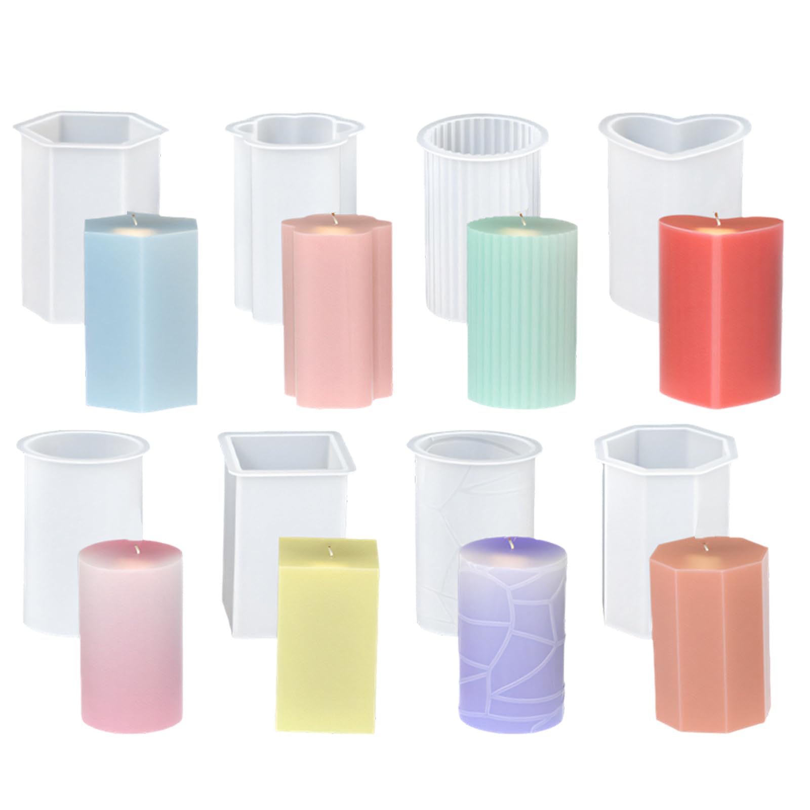 hogtnd Pack of 8 Cylindrical Silicone Candle Moulds, Multi-Purpose Silicone for Handmade Soap and Resin Casting, Recyclable Manufacturing