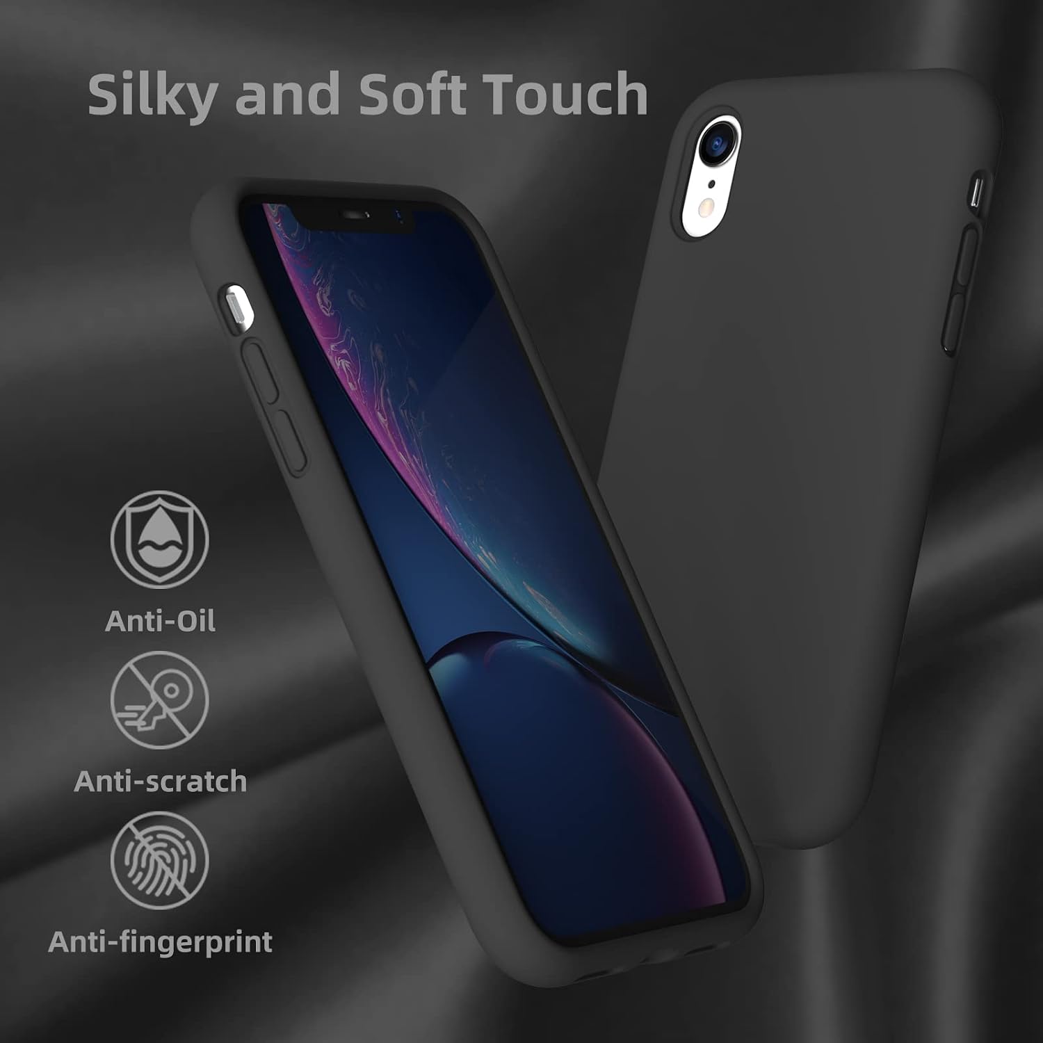 K TOMOTO Compatible with iPhone XR Case 6.1 Inch, [Silky and Soft Touch] Premium Liquid Silicone Gel Rubber Full Body Drop Protection Phone Cover with Microfiber Lining, Black
