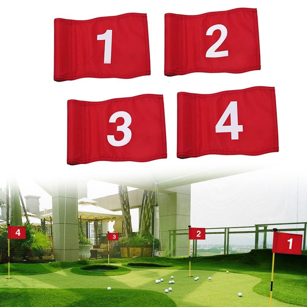4 bandiere da golf con pali, bandiere verdi impermeabili per allenamento al chiuso e all'aperto, accessori verdi per cortile