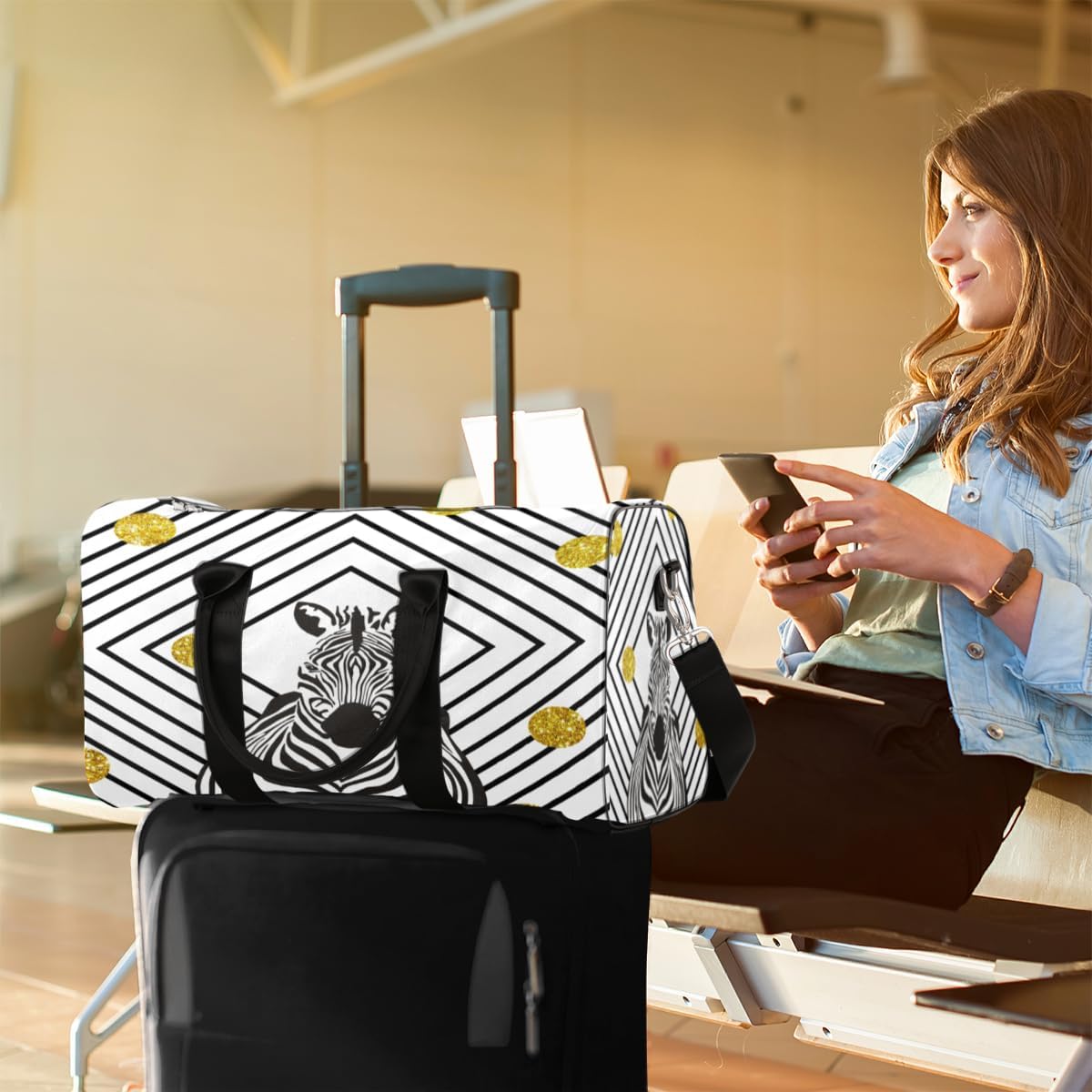 Zebras Dot Rhombus Travel Duffel Bag for Women Men Large Capacity Overnight Weekender Bags for Lightweight Waterproof Sport Gym Bag for Workout Yoga Swim