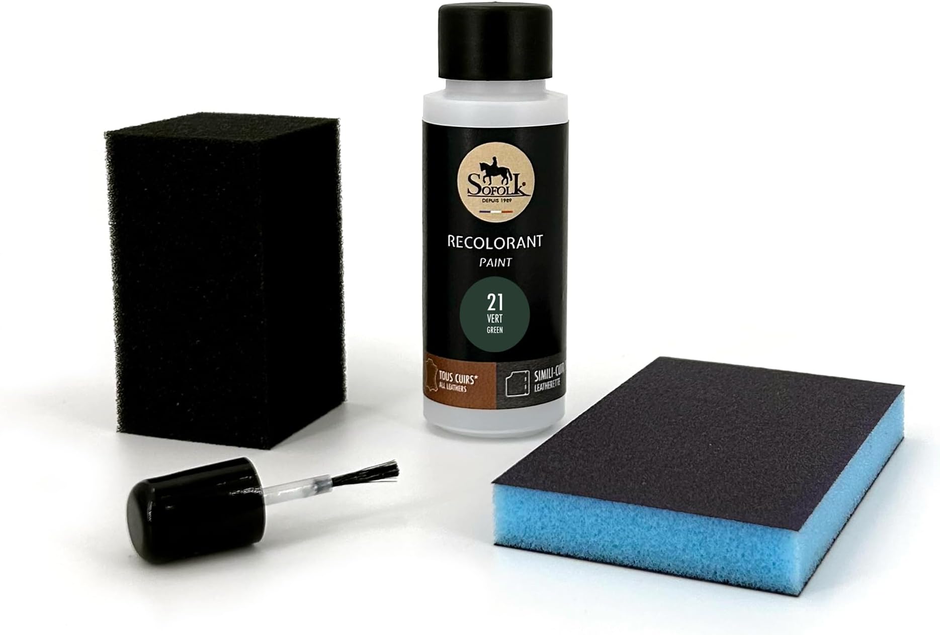 SOFOLK Leather/Simili Leather/Vinyl Paint Refreshing Kit - Car Seat and Steering Wheel Care, Sofa, Shoe, Jacket and Other Clothing Care (21-Green)