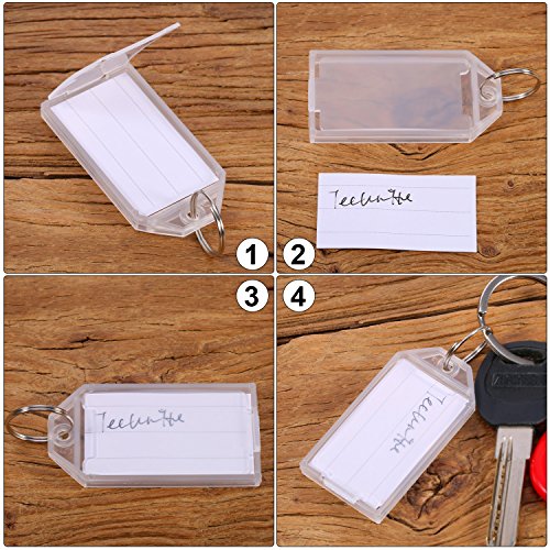Tecunite 50 Pack White Plastic Key Tags With Split Ring Holder Label Window Luggage Label Tags Key Ring Keychain #TOP3
