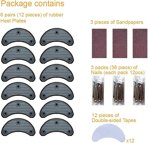 Miniatura 4 de Unikstep 6 pares de tapones para placa de talón de zapato, parche de goma de reparación desgastada lateral del talón de zapato, kit de repuesto,