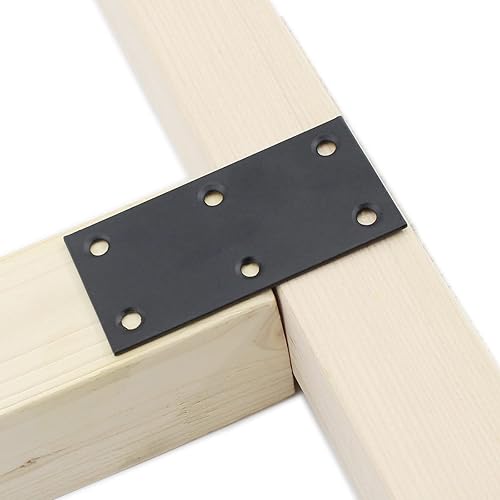 Miniatura 7 de ULIFESTAR - Paquete de 4 soportes rectos planos, placa de acero inoxidable negro para reparación, placa de unión de metal para muebles, madera,