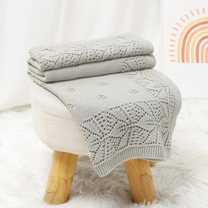 LAWKUL Cellular Blanket Baby 100% Cotton Knitted Soft Knit Crochet Blankets for Newborn Boy Girls Toddler 100x80cm Light Grey - Image 4