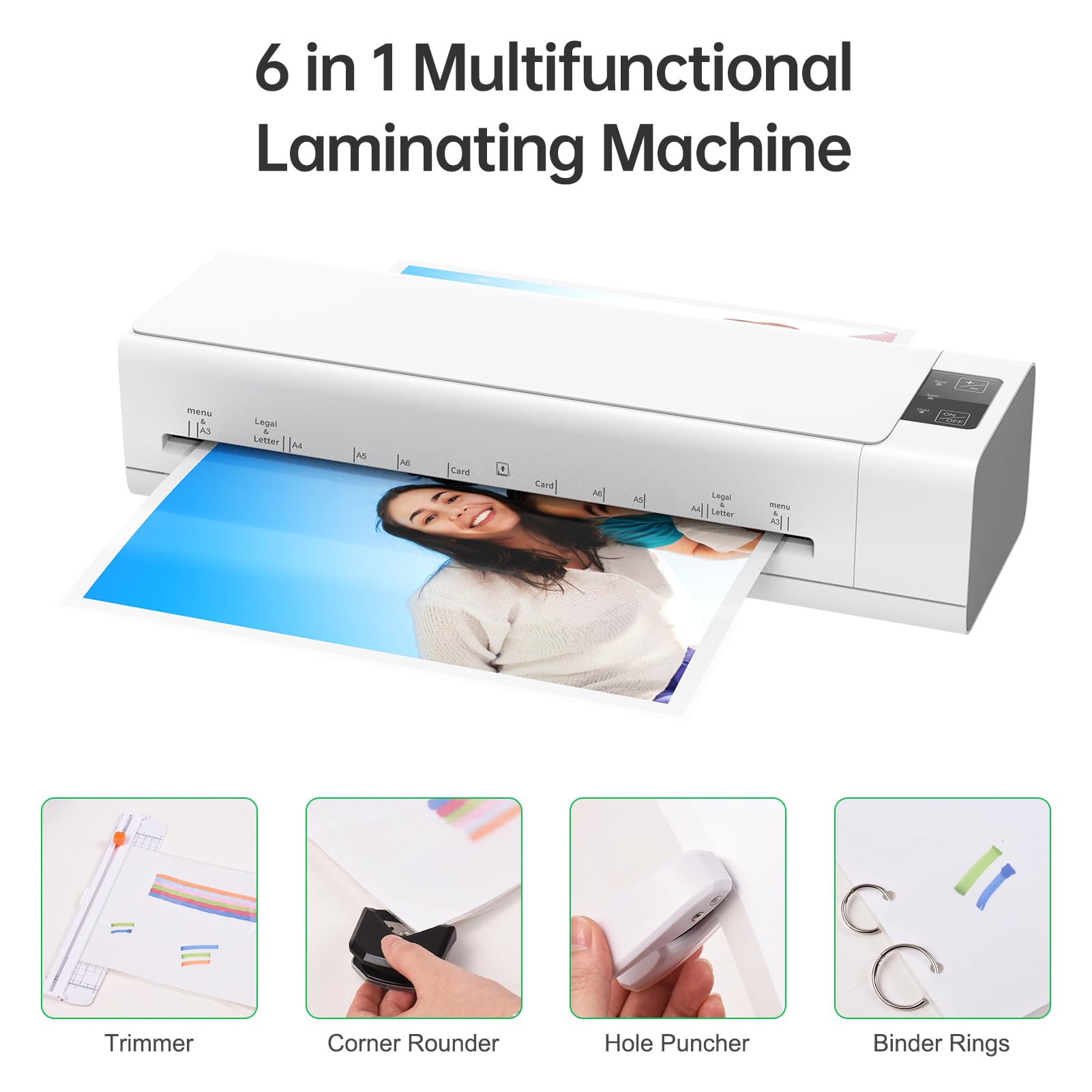 Máquina laminadora de escritorio, juego de tamaño A3, multifuncional, laminado en caliente y en frío, sistema de 2 rodillos, ancho máximo de 12,5 pulgadas, con cortador de papel, recortador,