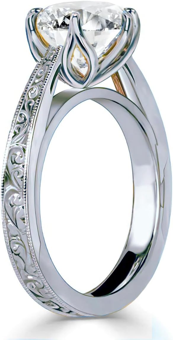 925 Sterling Silver/10K/14K/18K Solid Gold 1 Carat Round Cut Solitaire Moissanite Wedding Engagement Ring, Wedding Ring for Women Size 4-14