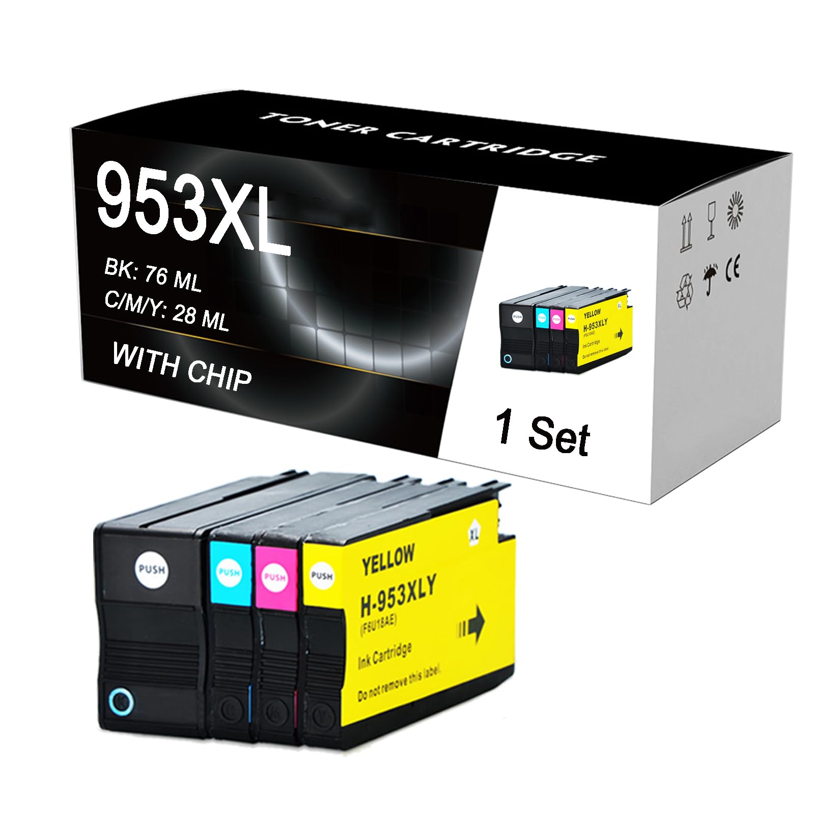 HONUZE953XL 953 XL Multicolor Ink Cartridges Replacement for HP OfficeJet Pro 7720 7730 7740 8210 8710 8715 8720 8725 8728 8730 8740 Printer, High Yield Remanufactured Ink,4 Colors-1 Set