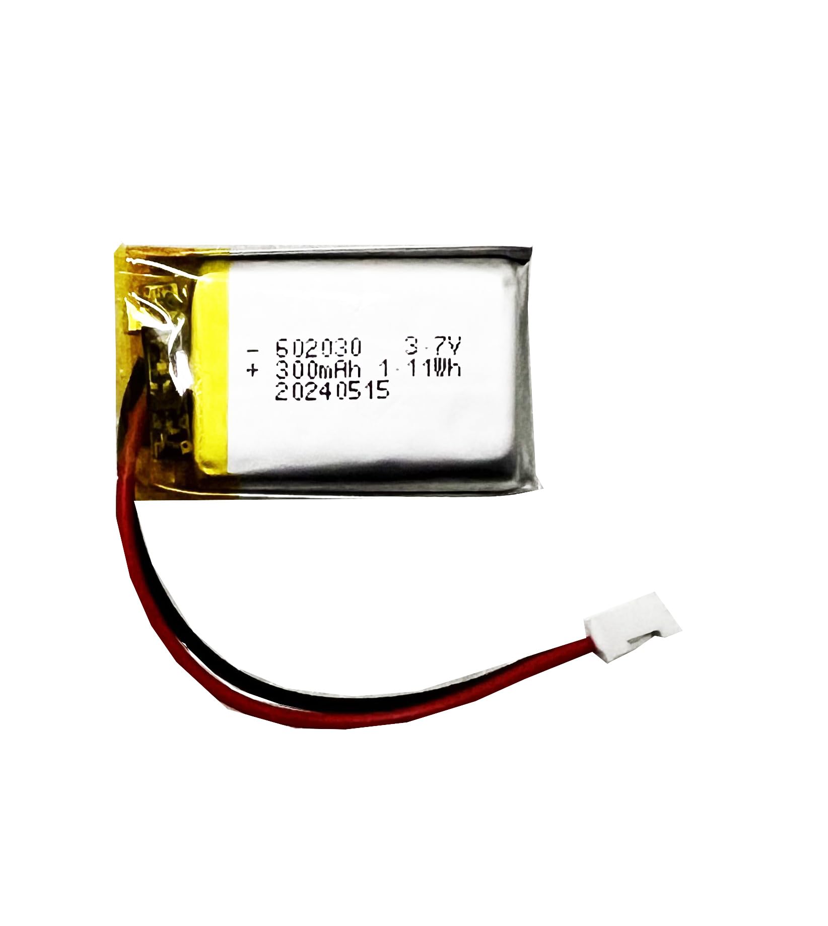 BORNMIO 602030 Lithium ion Polymer Rechargeable Battery with 2 Wires JST Connector(300mah/3.7v)