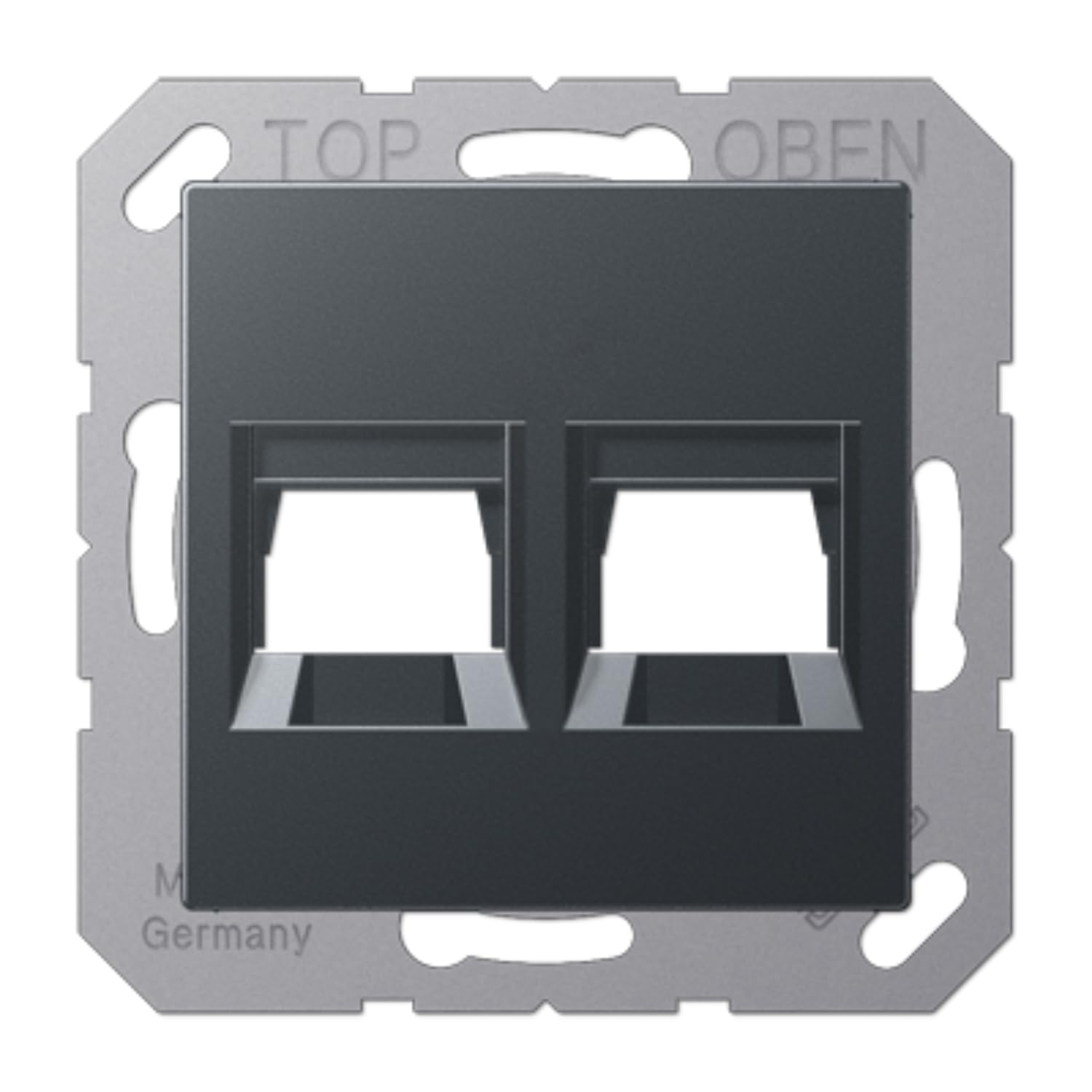 Plaque modulaire Jack 2 prises A anthracite encastrable JUNG A1569-25WEANM pour cloison