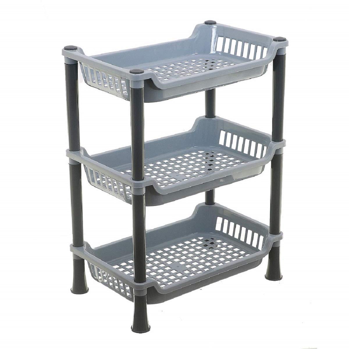 Entisia Medium Multiuse Rack - Multipurpose Plastic 3 Layer Organizer Rack Stand for Stationary, Crockery, News Paper & Kitchen Container Storage, Vegetable Trolley Rack for Kitchen(28L*18W*37H)
