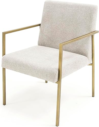 Verham Collection - Silla de comedor tapizada de tela moderna con patas de latón antiguo, color gris claro