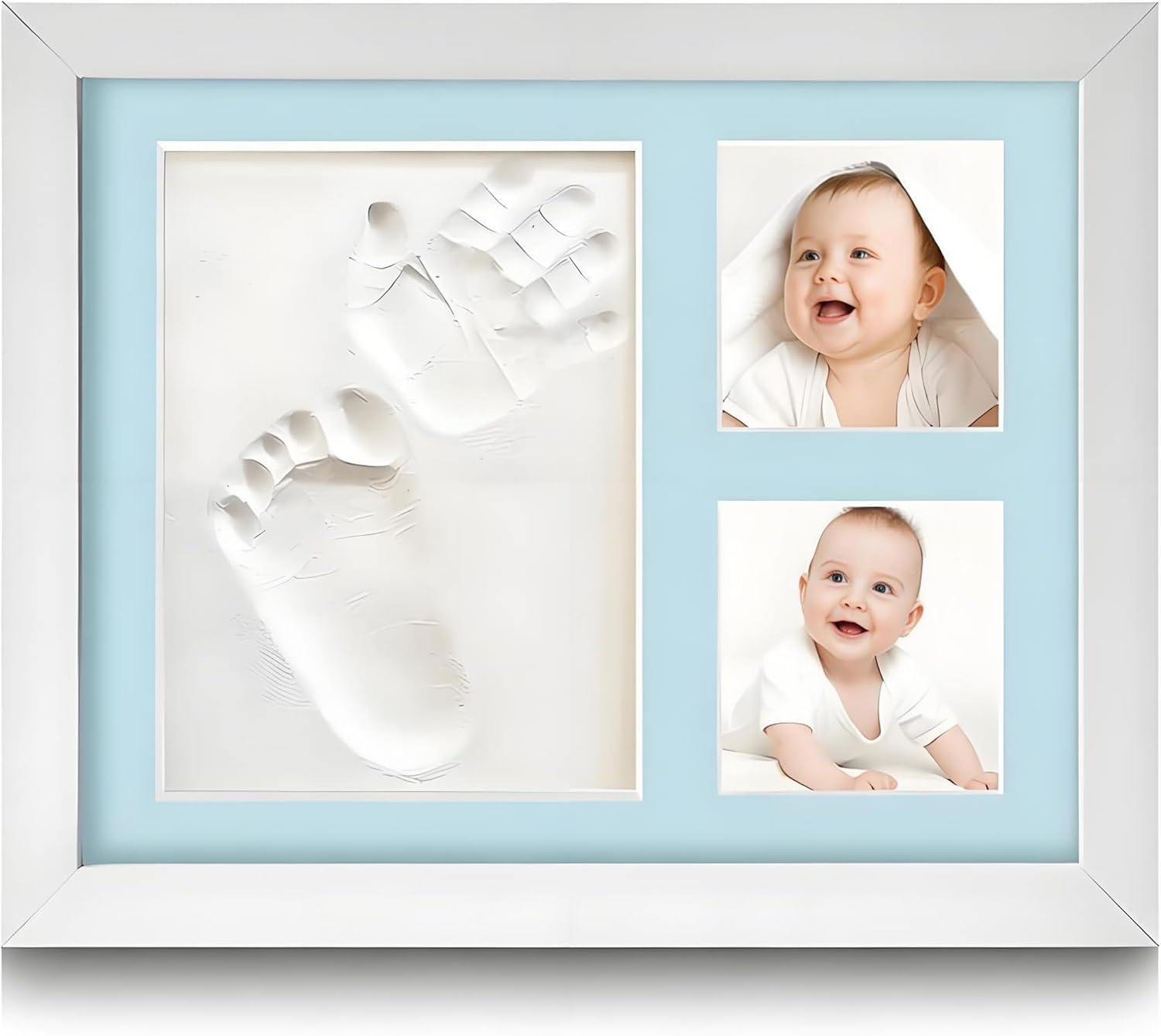 Baby Hand and Footprint Kit, Clay Handprint Keepsake Frame, Newborn Keepsake Photo Frame, Nursery Picture Hanging pictures, Newborn essentials, Personalized New Mom Gifts (white)