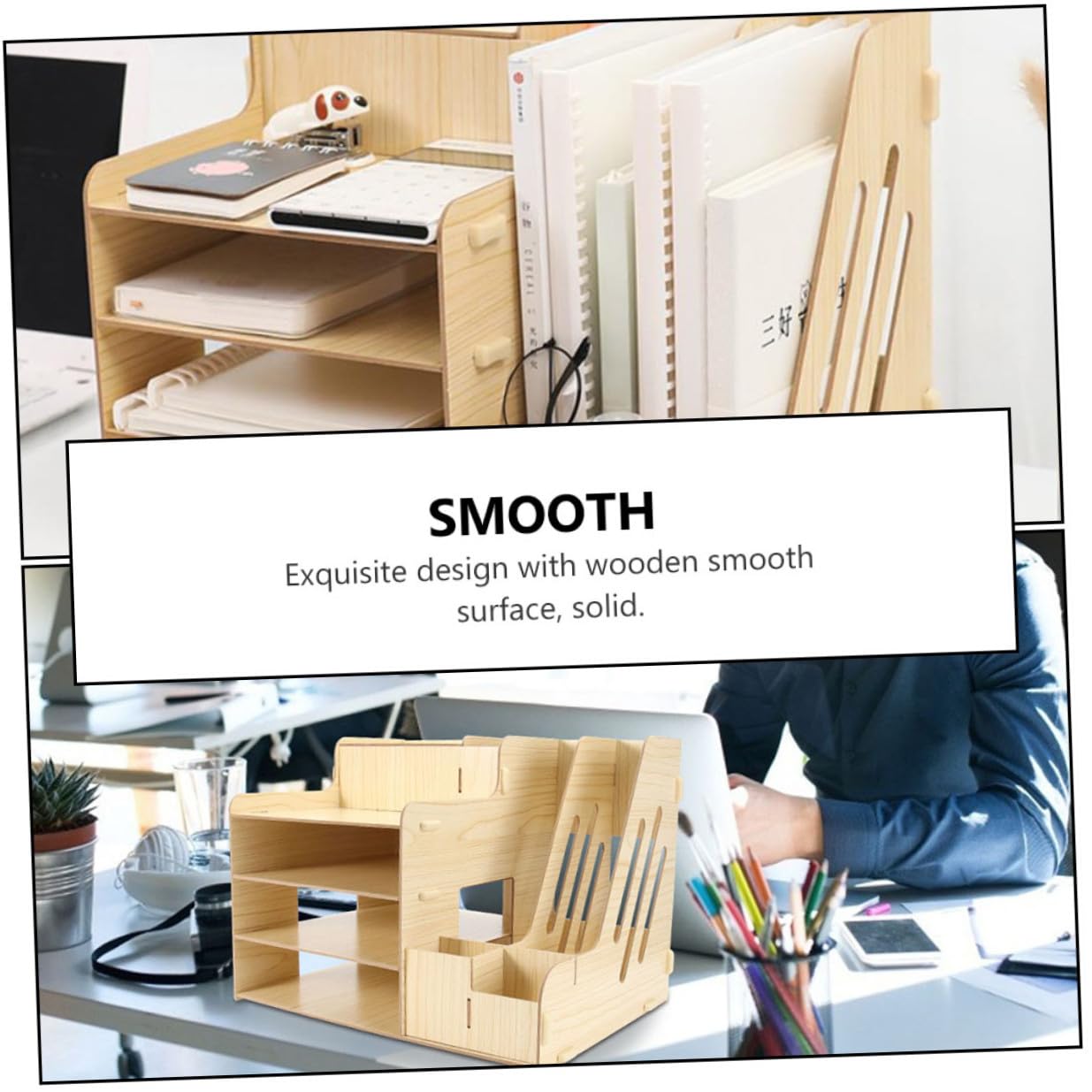 TOPBATHY Estante Organizador de Madera de Escritorio Diseño Multi-Compartimentos Almacenamiento Grande, Fuerte y Estable para Documentos y Papelería en Oficina
