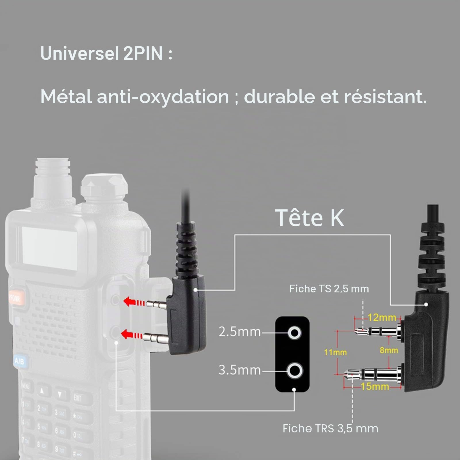 Retevis Radio Oreillett 2 Pin Compatible RT24 RT27 RT619 BaoFeng UV-5R Plus Nestling BF-888S BF-88E Radioddity Tube Acoustique Transparent Oreillette (1 Pcs)