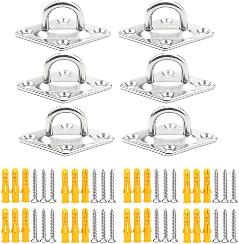 HOUSON 6 piezas M5 placa de ojo de acero inoxidable, almohadilla de alta resistencia, gancho de grapas de pared para techo de hamaca (placa de ojo)