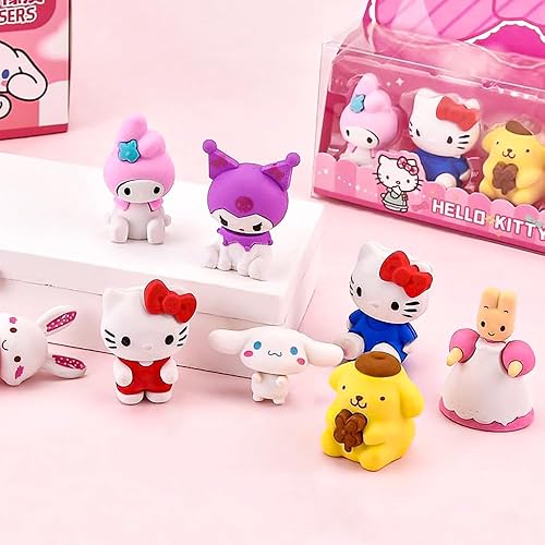 Miniatura 2 de 8 piezas de borradores de dibujos animados en 3D, Kawaii para niños, rompecabezas de escritorio, mini borradores de goma para mascotas, borradores