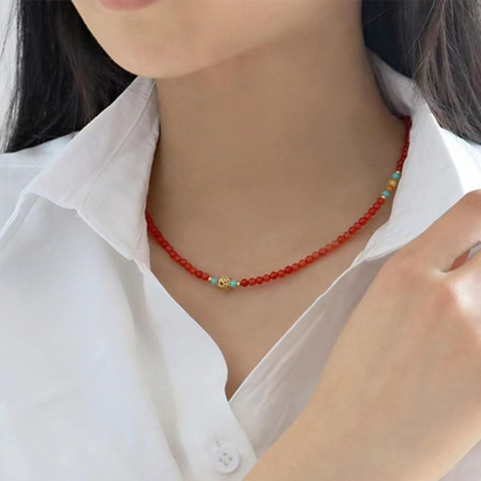 Naszyjnik biżuteryjny dla kobiet, pozłacany czerwony EthnBead Fashion 18 cali