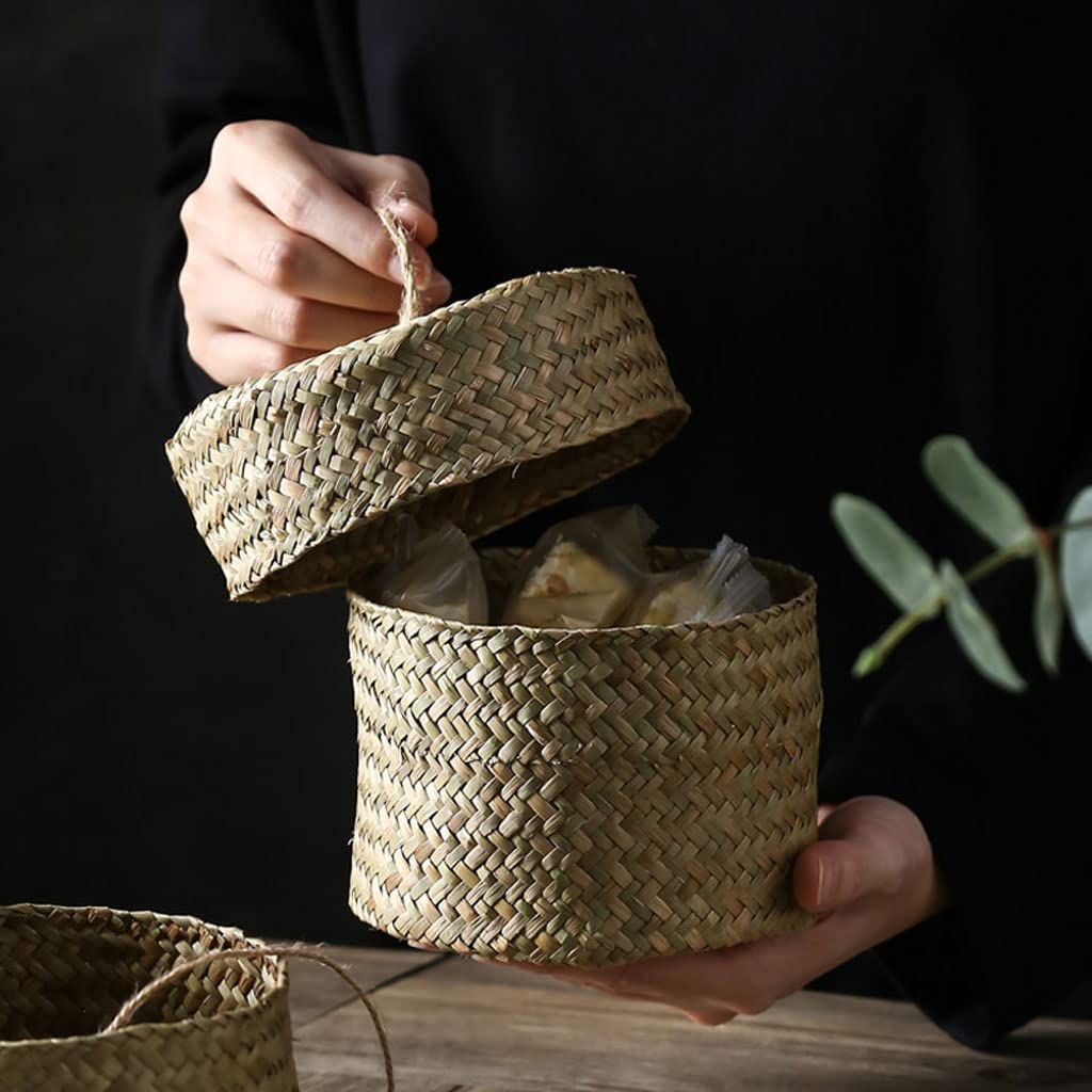 LIOONS Scatola Rotonda per Il Pane Fatta a Mano, Scatola per Snack Intrecciata, Cestino per Il Pane in Vimini, Organizer per scaffali per Alimenti da Cucina
