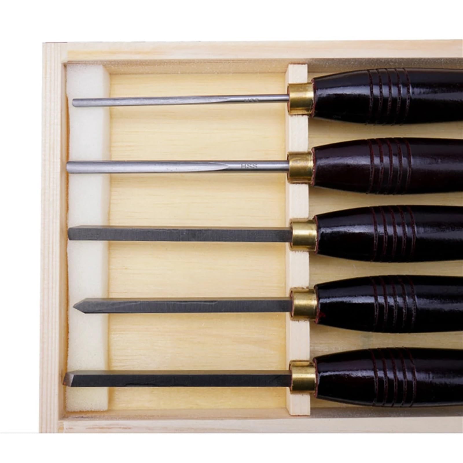 Jeu de ciseaux de tour, ensemble d'outils de tournage for le travail du bois, couteau demi-cercle en acier rapide HSS, outil de tournage du bois à main 5 pièces/ensemble Efficace Et Stable