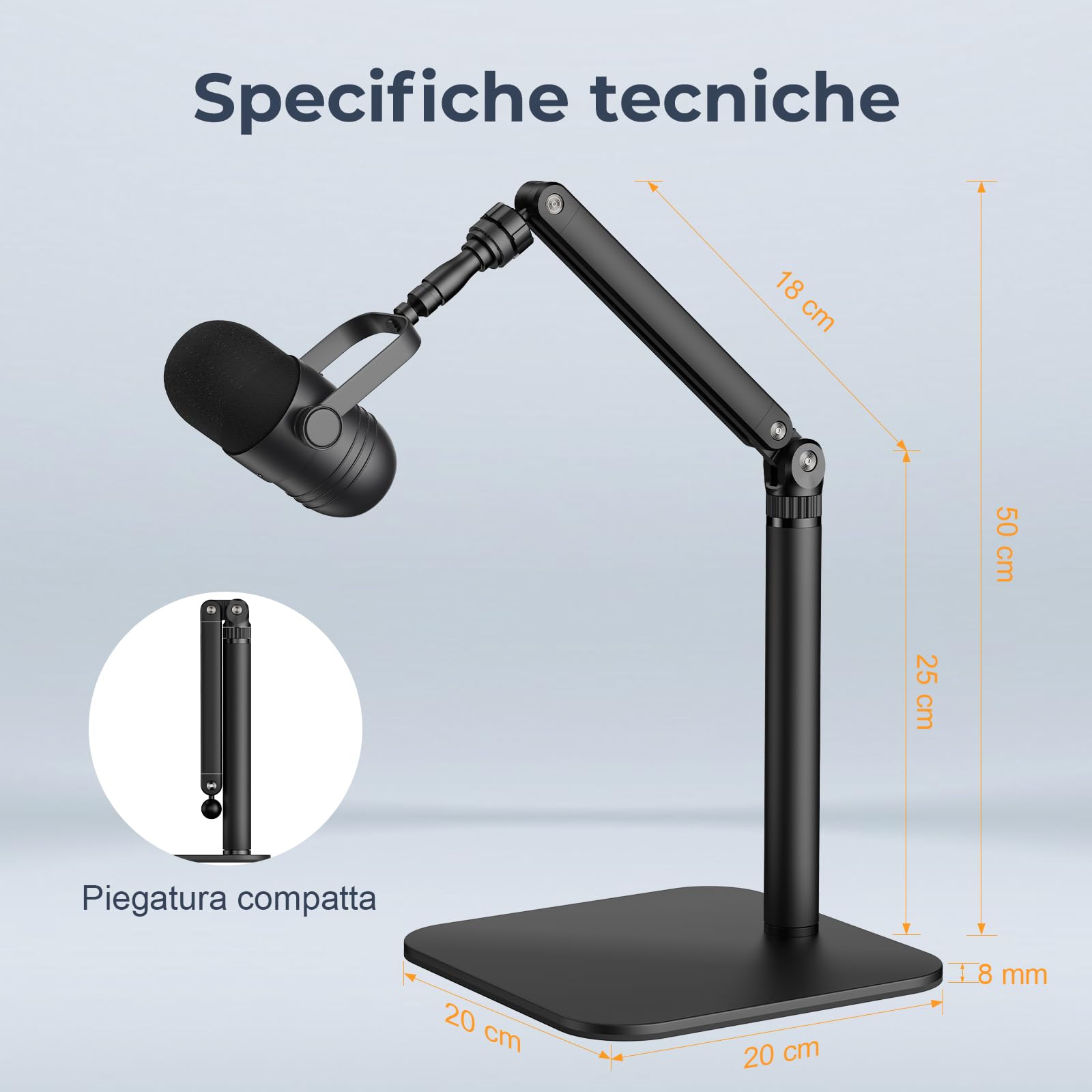 Supporto Microfono da Tavolo, Braccio Regolabile con Adattatori 1/4"-3/8"-5/8" per Blue Yeti, Fifine, HyperX, Webcam e Fotocamere - Ideale per Registrazione, Podcast e Streaming
