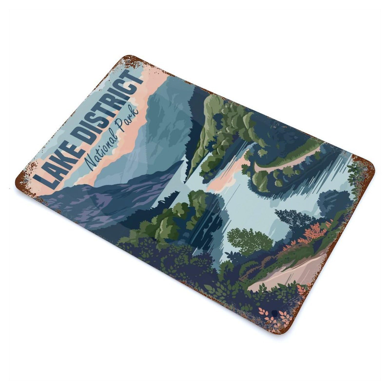 Decorative Tin Sign Lake District 11.8"x7.9", Vintage Wall Decor for Pub, Kitchen And Man Cave Decor