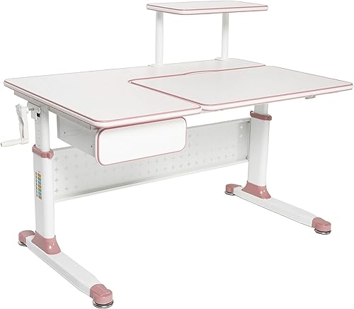 ApexDesk Little Soleil DX 43 pulgadas de ancho, escritorio de estudio para niños con altura ajustable, con estante y cajón integrado (paquete de