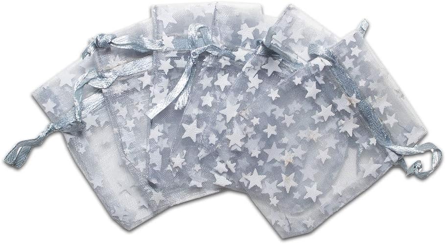100 Sheer Organza Gift Bags w. Drawstring - Metallic Star by TheDisplayGuys image 3