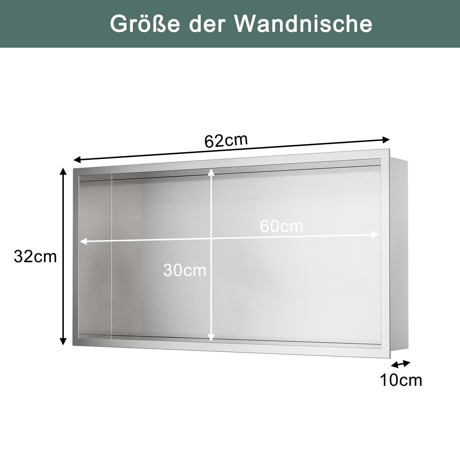 Wandnische Dusche Edelstahl 304, Keine Fliesen Erforderlich, Eingebettet Duschnische 60 x 30 x 10 cm, Duschnische Einzelregal Lagerung für Badezimmer, Gebürstet