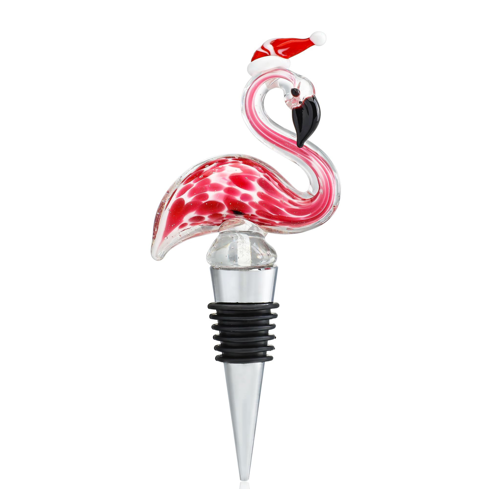 Tapón de vino de flamenco navideño de cristal: corcho reutilizable de 5 pulgadas para Navidad