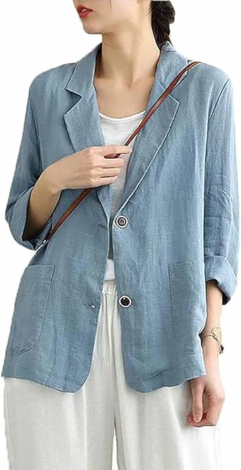 Womens Tailored Jacket, Linen Suit Jacket, Cotton Linen, Thin, Linen Jacket, Pure Color, Outerwear, Suit Jacket, Blazer, Office, Summer Jacket, Cooling Protection, Casual, Commute, Large Size,