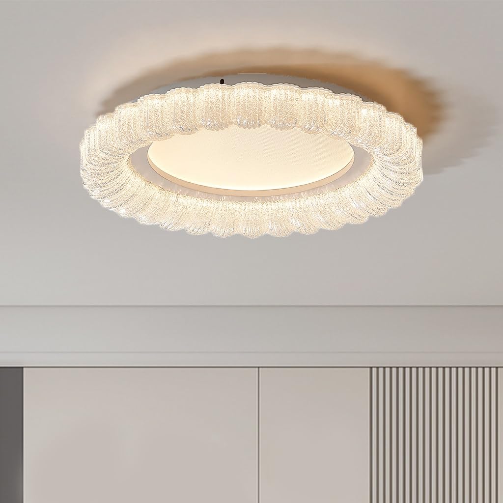 Okrągła lampa sufitowa LED z regulacją jasności biała z kloszem z przezroczystego akrylu do montażu wpuszczanego tuż przy suficie z regulacją jasności bez migotania do salonu kuchni