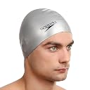 Speedo Unisex Flat Silicone Swim Cap for Men and Women - Silver gallery image