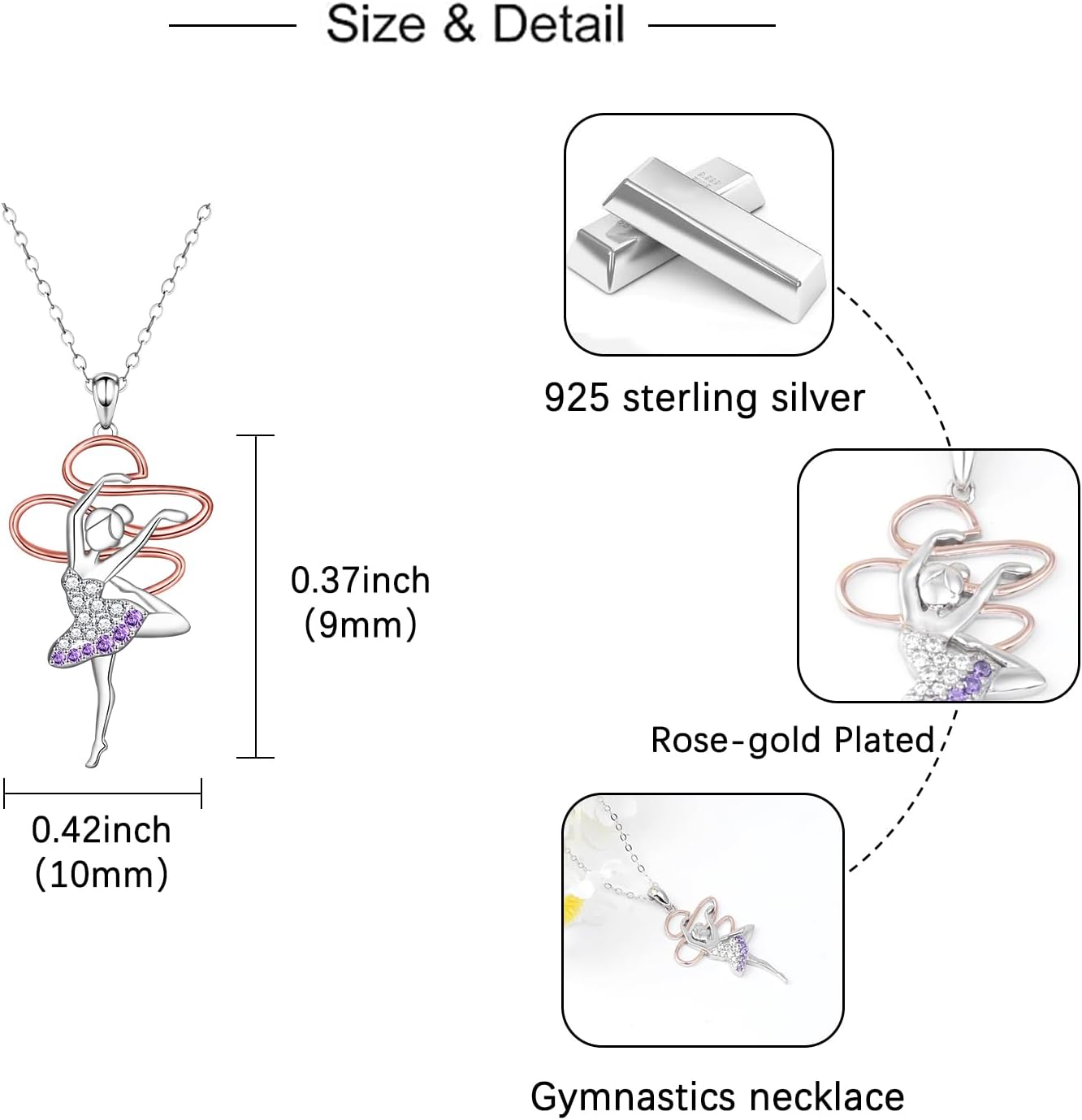 Ribbon Gymnastics Necklace for Women - 925 Sterling Silver Ribbon Gymnastics Pendant Necklace CZ Dainty Gymnast Necklace Hypoallergenic Jewelry - Image 6