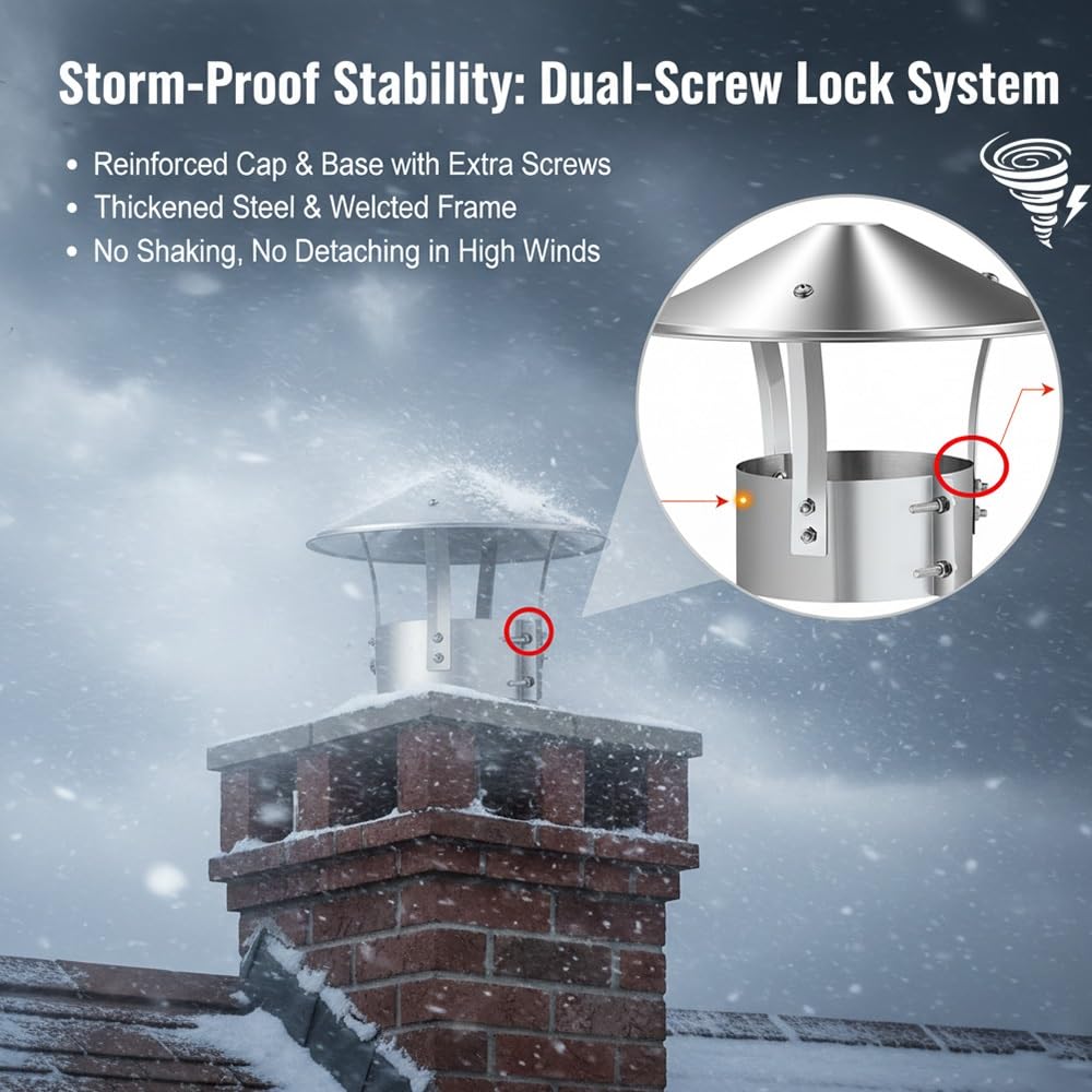 Sombrerete Chimenea, Cubierta de lluvia para Chimenea de Acero Inoxidable para Chimeneas y Tubos de Estufa – Sombreros para Chimeneas para Exteriores – 100/125/150/160/170/180MM(200mm)