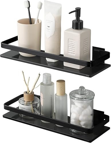 KES Estante de vidrio negro para baño, estante de pared de vidrio templado extra grueso, rectangular, paquete de 2, estante flotante de vidrio de