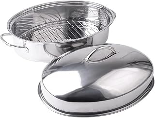 Roasting Pan, Oval Roaster Pan Stainless Steel Dishwasher Safe Oven Safe Covered Turkey Roasting Pan Steamed Fish Plate Pot for Oven Broiling Cooking Chicken Deep Lasagna(Regular)