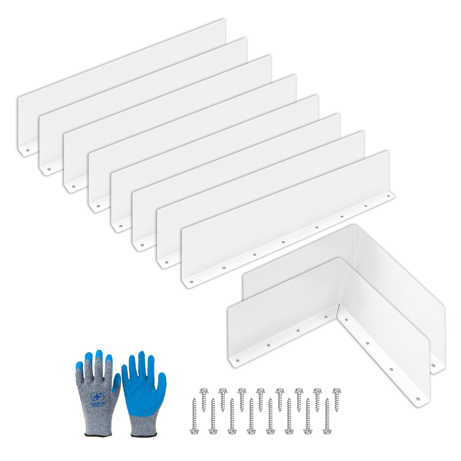 10Pcs Gutter Splash Guard White, Diverter Roof Rain with 80 Matching Screws and A Pair of Gloves, Gutter Valley Splash Guards 15.75 x 3.54in (8